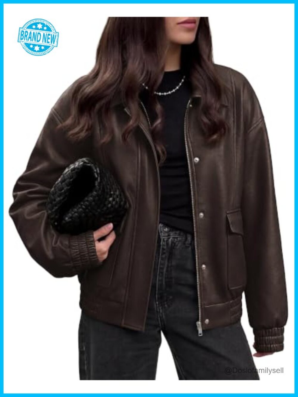 Faux Leather Jacket Snap Zip Oversized Casual